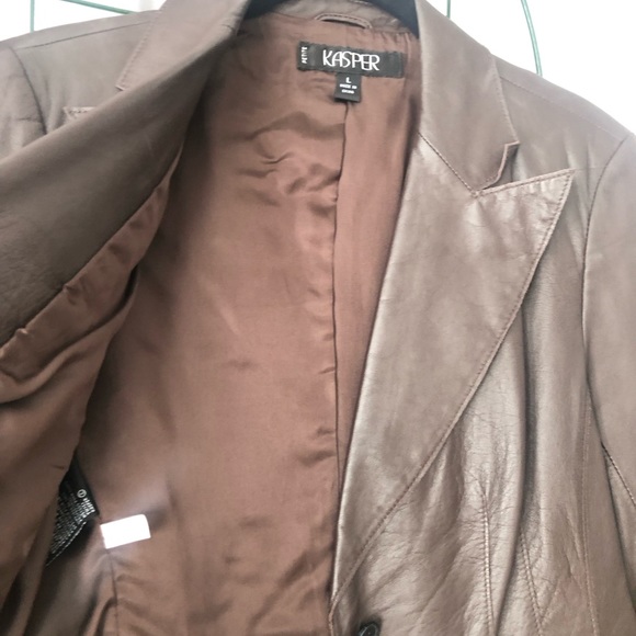 Kasper 100% Genuine Leather brown Jacket with two pockets - Picture 2 of 12